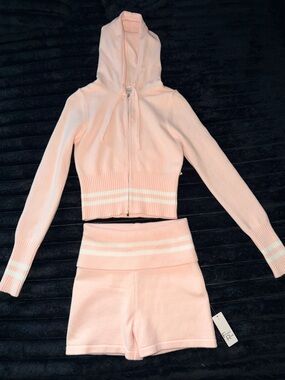 Light Pink Hoodie & High-Waist Short Set